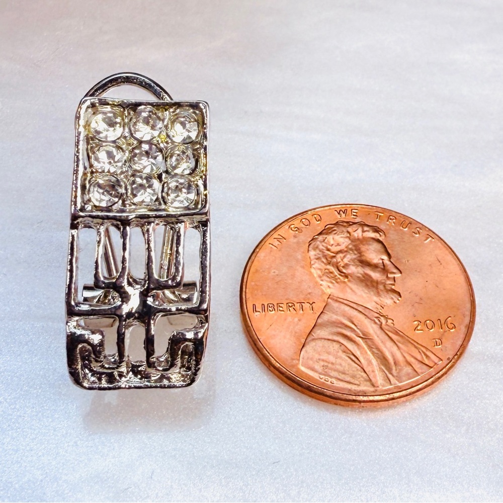 Silvertone Rectangular Bling Omega Back Pierced E… - image 3